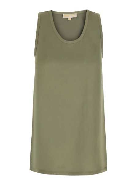 Topuri Green Sleeveless Top with Round Neck and Logo Plate on the Back in Tech Fabric for Women