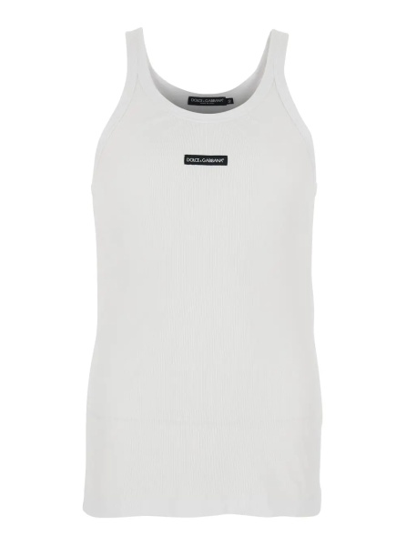 Topuri White Sleeveless Tank Top with Round Neck and Logo Patch on the Front in Cotton for Man