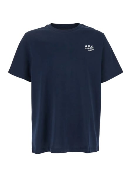 Tricou A.P.C. Blue Crew Neck T-shirt with Embroidered Logo on Front in Cotton Man