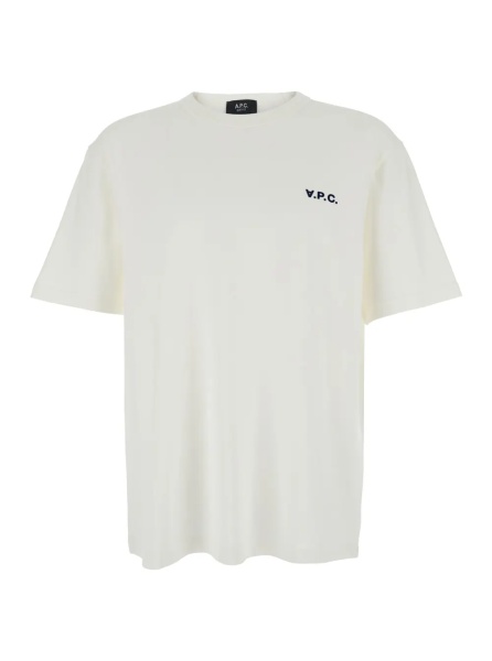 Tricou A.P.C. White Crew Neck T-Shirt with Embroidered Logo on the Front in Cotton Man