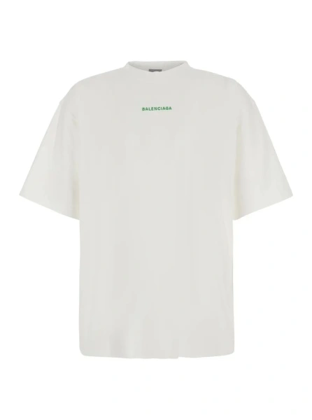 Tricou Balenciaga alb din bumbac cu logo imprimat fata-verso