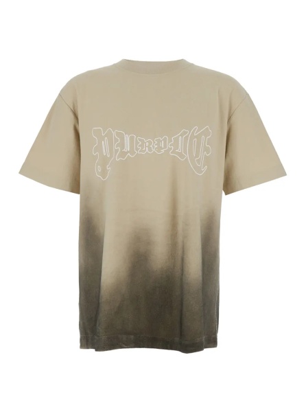Tricou Beige Crewneck T-Shirt with Logo Print on the Front and Faded Effect in Cotton Man