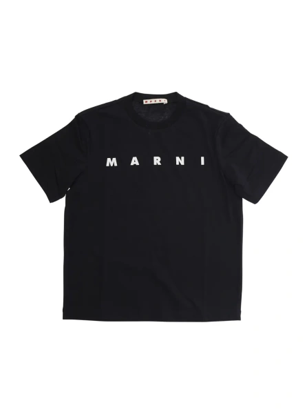 Tricou Black Crew Neck T-Shirt with Logo Lettering Print on the Front in Cotton Girl
