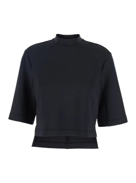 Tricou Black Crew Neck T-Shirt with Logo Patch Applied on the Back in Tech Fabric Woman