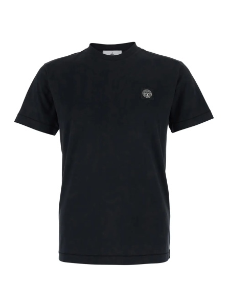 Tricou Black Crew Neck T-Shirt with Logo Patch on the Front in Cotton for Men