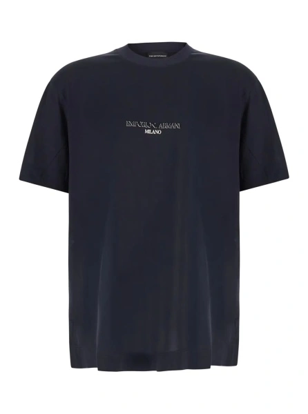 Tricou blue T-shirt with Logo lettering on the front in cotton for men
