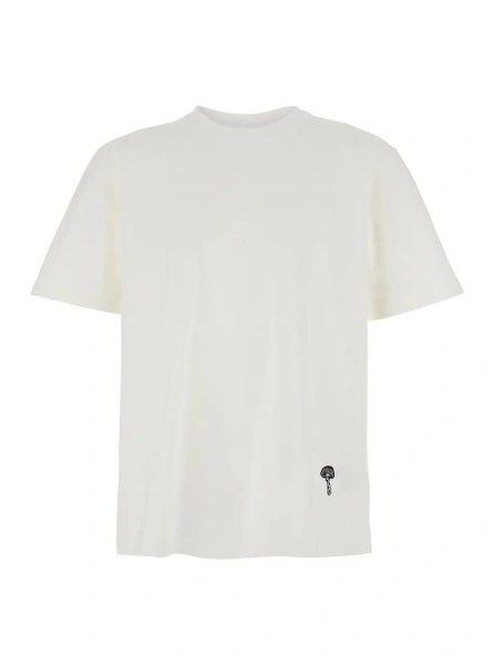 Tricou Bottega Veneta alb din bumbac cu broderie ciuperca