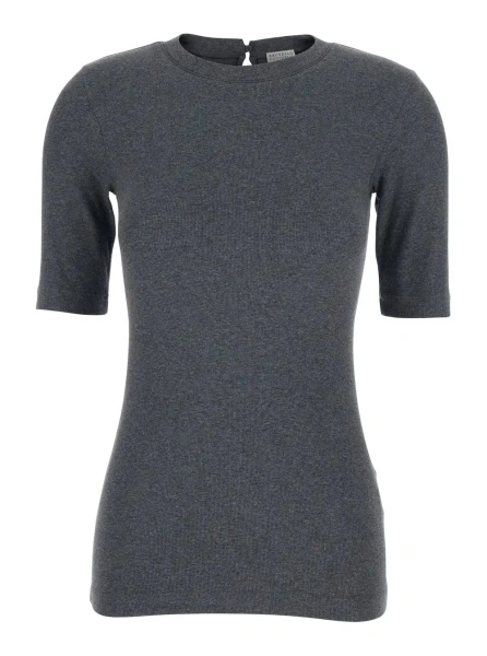 Tricou Brunello Cucinelli gri din bumbac