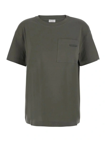 Tricou Brunello Cucinelli verde din bumbac