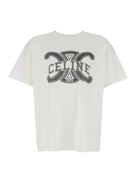 Tricou Céline alb din bumbac 'LOOSE'