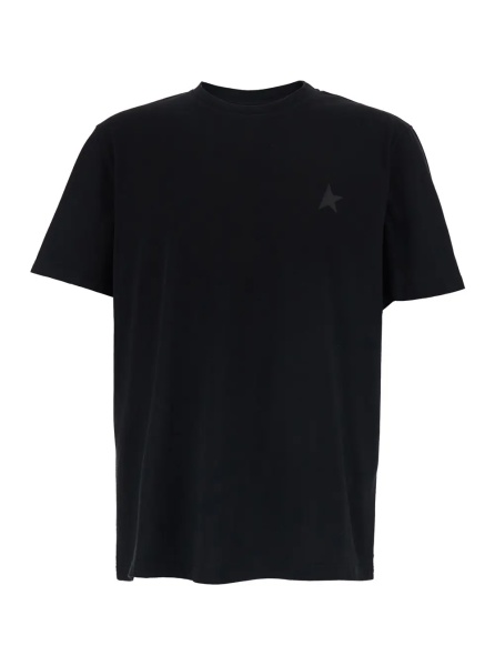 Tricou Crew Neck T-Shirt with Star Detail on the Front in Black Cotton for Men