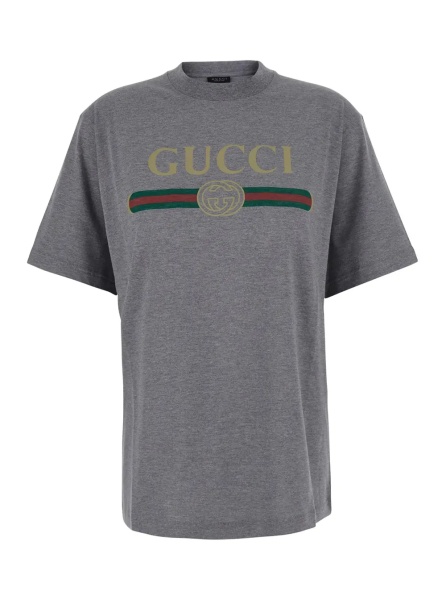 Tricou Gray crew neck T-shirt with logo print on the front in cotton for women