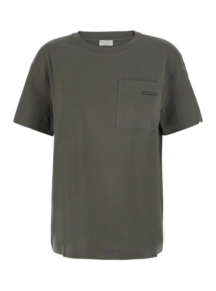 Tricou green T-SHIRT with Monile detail applied on the front in cotton for women