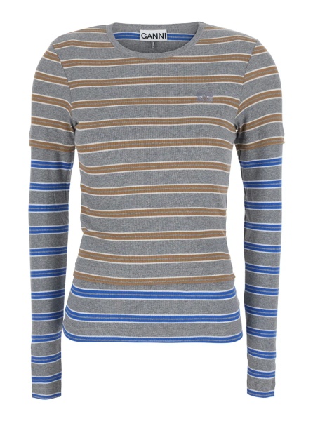 Tricou Long Sleeve Mesh Top with Blue Details