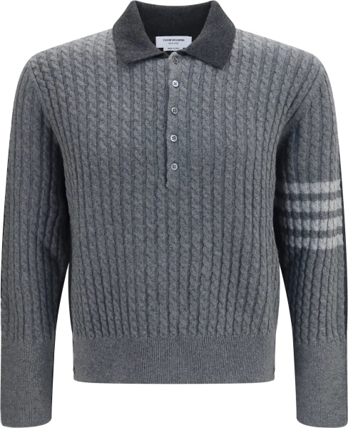 Tricou Polo 4-Bar cable-knit long-sleeve Polo Sweater