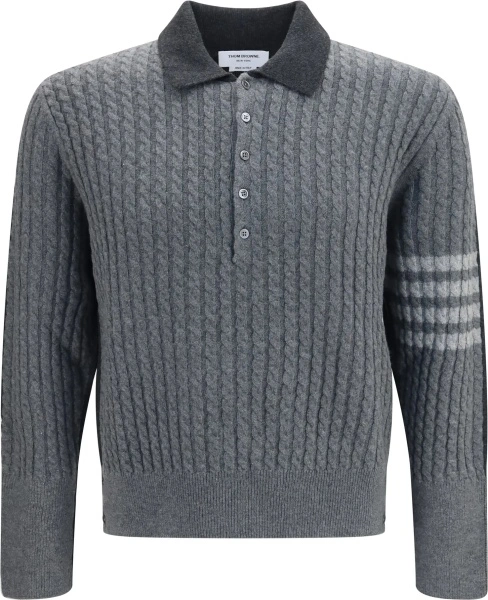 Tricou Polo 4-Bar cable-knit long-sleeve Polo Sweater