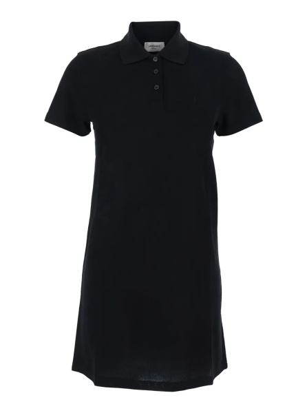 Tricou Polo Black Cotton Embroidered Pique Polo Dress