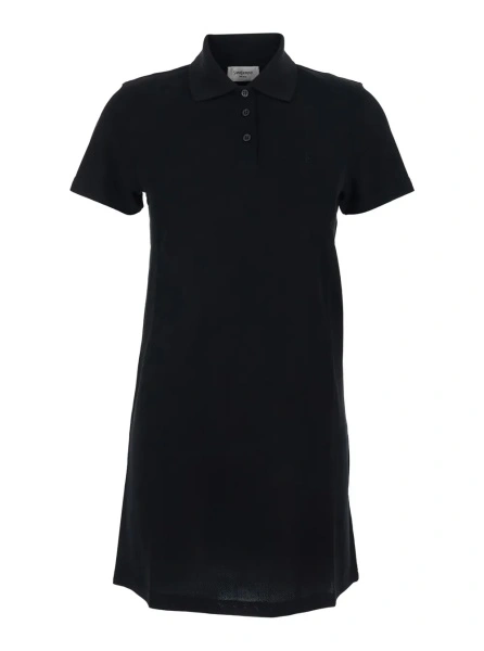 Tricou Polo Black Cotton Embroidered Pique Polo Dress