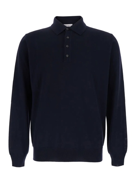 Tricou Polo blue Polo Shirt with four-button closure in merino wool for men