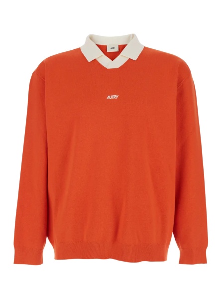 Tricou Polo Orange Polo Collar Sweater with Logo In Cotton Blend for Men