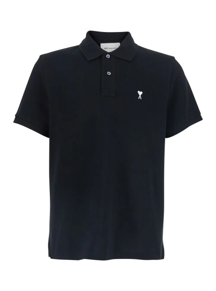 Tricou Polo Polo Shirt with AMI DE COEUR logo embroidered on the front in Black Cotton for Men