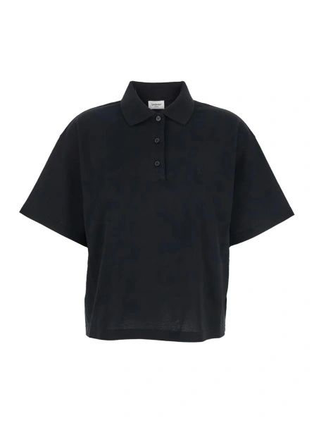 Tricou polo Saint Laurent negru din bumbac