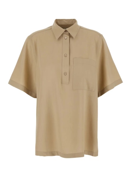 Tricou Polo TOTÊME Beige Oversized Polo Shirt with Classic Collar and Wide Short Sleeves in Blend Wool for Women