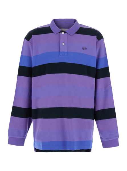 Tricou Polo UNISEX STRIPED RUGBY LONGSLEEVE KNIT with long sleeves and polo collar in Light blue Unisex
