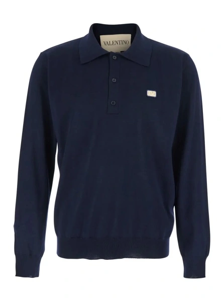 Tricou polo Valentino Garavani albastru din lana