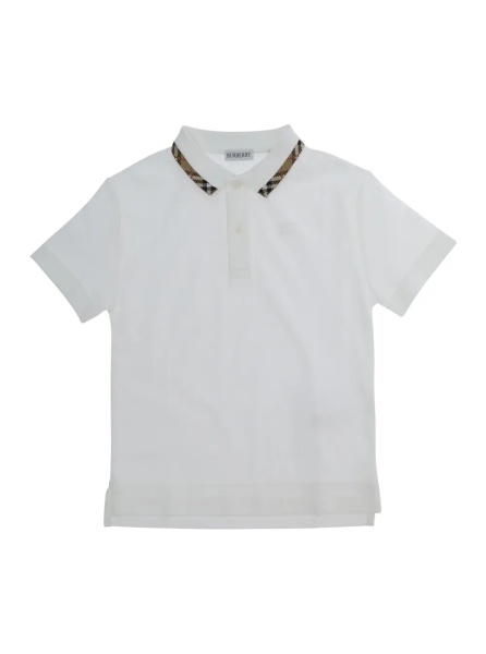 Tricou Polo White Polo Shirt with Check Motif on the Collar in Cotton for Boy