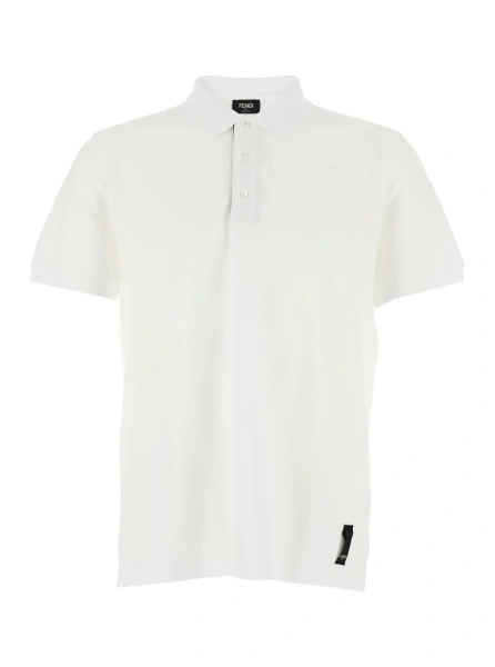 Tricou Polo White Polo Shirt with Logo Patch on the Front in Cotton Pique Man