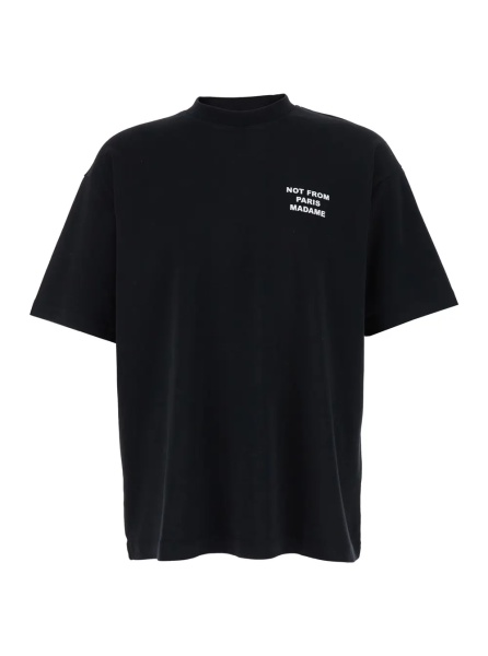 Tricou T-Shirt 'Not from Paris Madame' with Contrast Print in Black Cotton Men