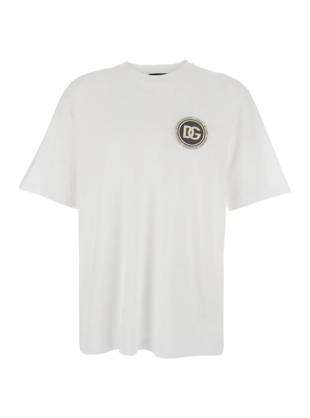 Tricou White Crew Neck T-Shirt with Logo Embroidery on the Front in Cotton for Men