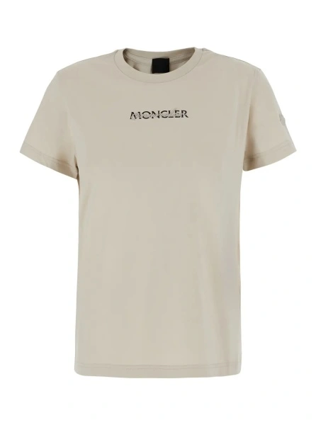Tricou White Crew neck T-shirt with Logo lettering on the front and logo patch on the sleeve in cotton for women