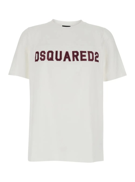 Tricou White Crew Neck T-shirt with logo lettering on the front in cotton for men