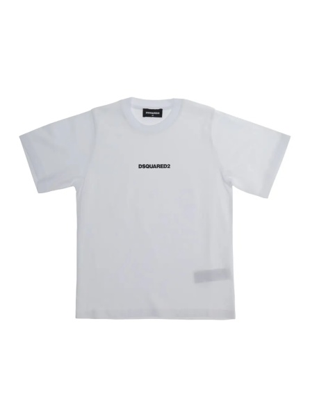 Tricou White Crew neck T-shirt with logo lettering on the front in cotton boy