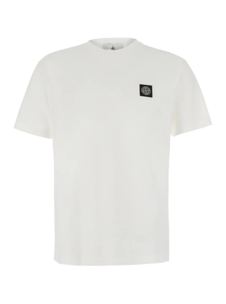 Tricou white Crew neck T-shirt with logo patch on the front in cotton for men