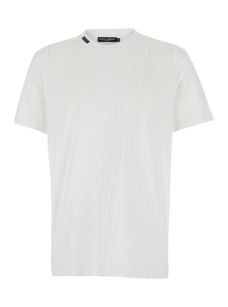 Tricou White Crew neck T-shirt with logo patch on the neck in cotton for men