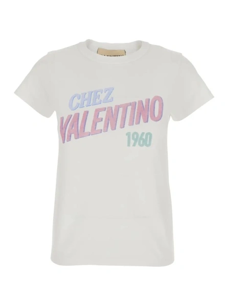 Tricou White Crew Neck T-Shirt with Maxi Logo Lettering on the Front in Cotton for Women