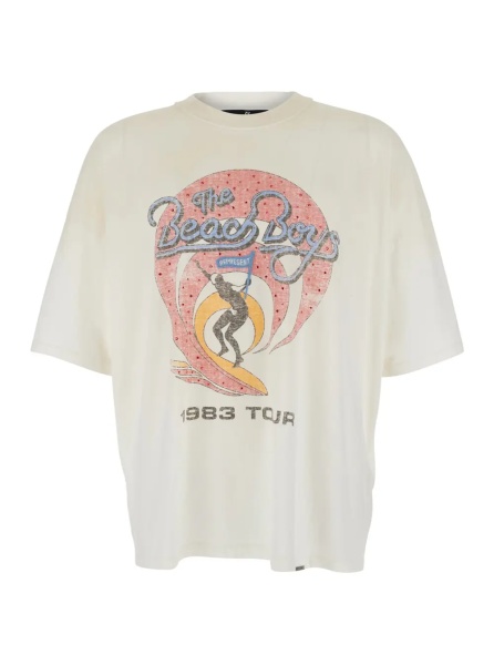 Tricou White Crew Neck T-Shirt with Maxi Print on Front and Back in Cotton for Men