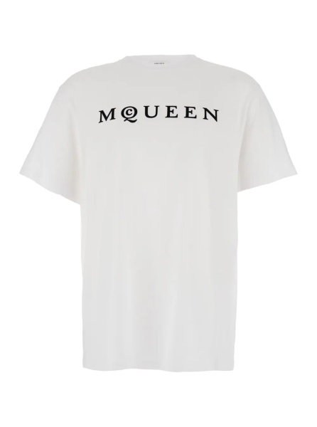 Tricou White Crewneck T-Shirt with Logo Lettering on the Front in Cotton Man