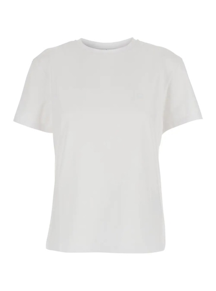 Tricou White Crewneck T-Shirt with Tonal Logo Patch on the Front in Cotton Woman