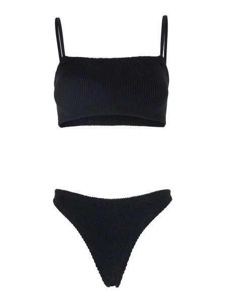 Bikini 'Gigi' Black Bikini with Square Neckline and Thin Straps in Ribbed Fabric for Women