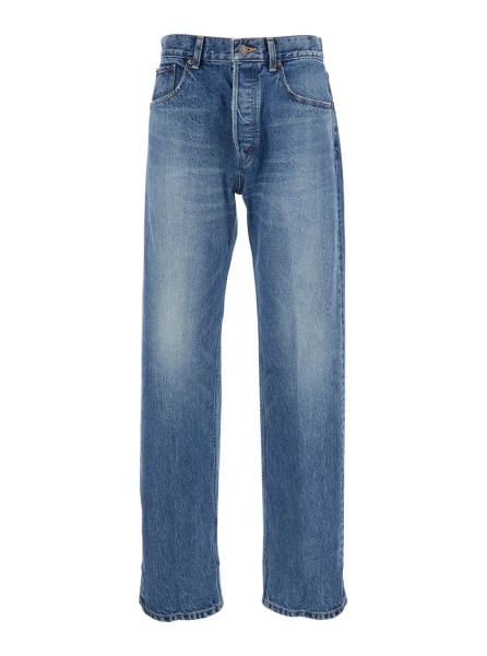 Blugi Blue Denim Jeans with Belt Loops and Logo Patch on the Back for Women