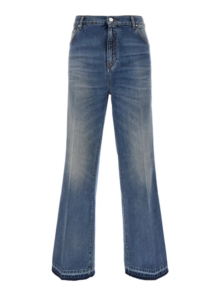 Blugi blue flare jeans with five-pocket design and Faded effect in denim for men