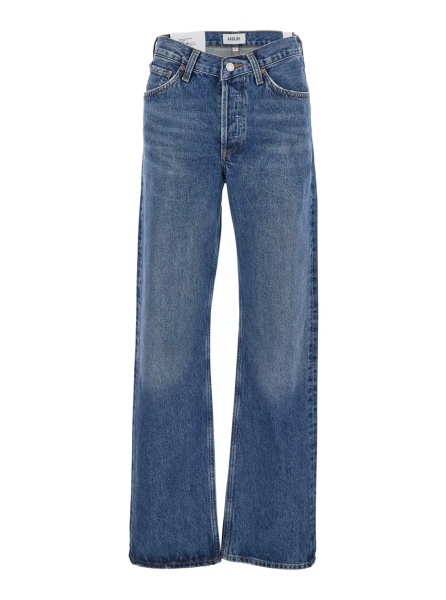 Blugi Blue Jeans with Beltl Loops and Logo Patch on the Rear in Denim Woman