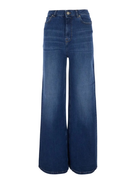 Blugi Blue Jeans with logo patch on the back and wide leg in denim for women