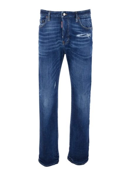 Blugi Blue Jeans with Ripped Details and Logo Patch on the Back in Denim for Men