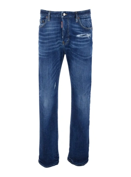 Blugi Blue Jeans with Ripped Details and Logo Patch on the Back in Denim for Men