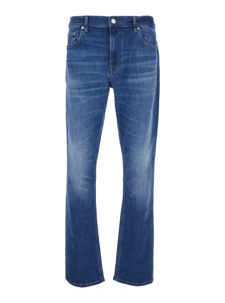 Blugi Blue Straight Jeans with Belt Loops in Denim for Men